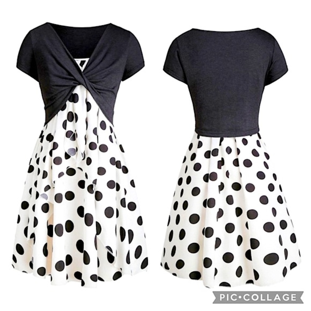 NWT Dresslily 2-Pc Retro Ruffled Flowy Polka Dot Dress & Cropped Twist Shrug